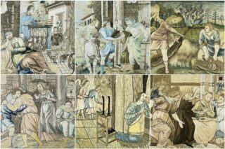 Set of Six Late 17th Century Silkwork Pictures