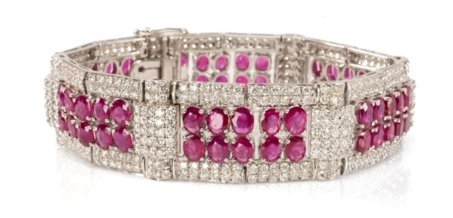 18CT White Gold Ruby Diamond Encrusted Bracelet
